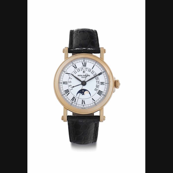 Patek Philippe. A Fine 18k Pink Gold Automatic Perpetual Calendar Wristwatch with Retrograde Date and Moon Phases SIGNED PATEK PHILIPPE, GENÈVE, REF. 5059, MOVEMENT NO. 3'235'678, CASE NO. 4'179'669, MANUFACTURED IN 2002