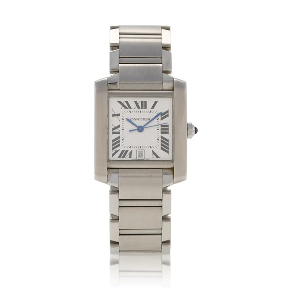 Cartier Tank Française, Ref. 2302  Stainless steel wristwatch with date and bracelet  Circa 2001