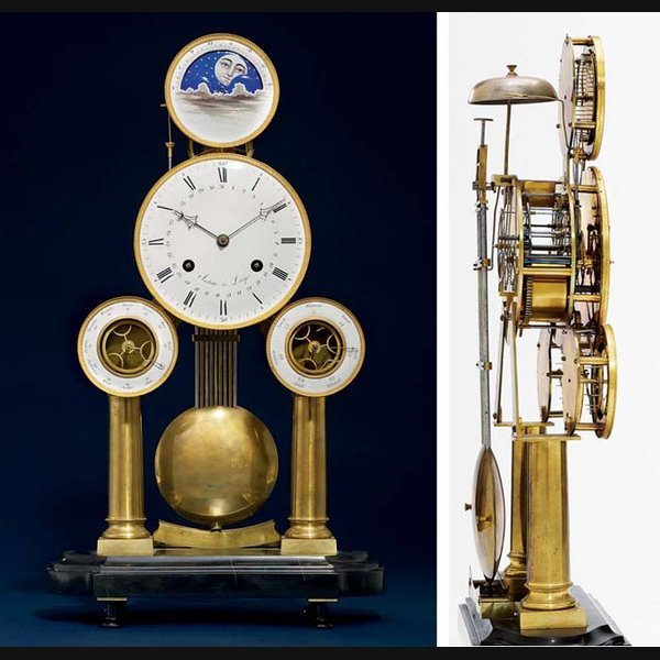 A Belgian Brass A Belgian brass, ormolu and black marble astronomical striking skeleton clock HUBERT SARTON, PARIS. CIRCA 1812-1815