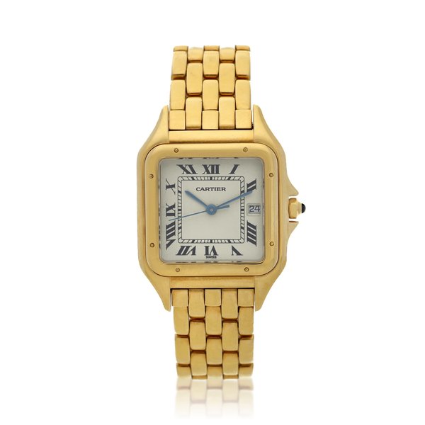 Cartier Panthere  A yellow gold square shaped wristwatch with date and bracelet, Circa 2005