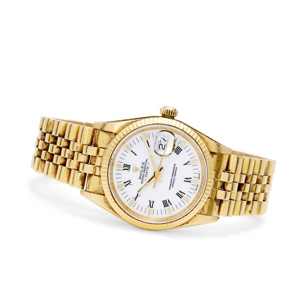 Rolex. An 18K gold automatic wristwatch and braceletOyster Perpetual Date, Ref:15238, Case no. L774407, circa 1989