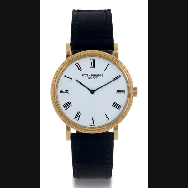 PATEK PHILIPPE. AN 18K GOLD AUTOMATIC WRISTWATCH SIGNED PATEK PHILIPPE, GENEVE, CALATRAVA MODEL, MOVEMENT NO. 1205651, CASE NO. 4242767, REF. 5120, MANUFACTURED IN 2003