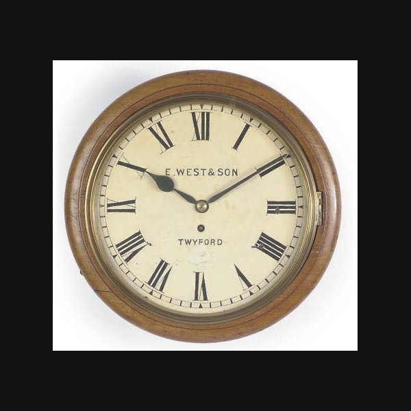 An English mahogany eight day timepiece dial clock E.WEST AND SON TWYFORD. LATE 19TH CENTURY