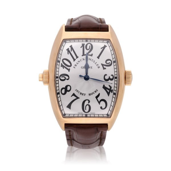 Franck Muller Reference 8880 SE H I Secret Hours | A pink gold tonneau shaped wristwatch with secret hours mechanism, Circa 2008 · 8880