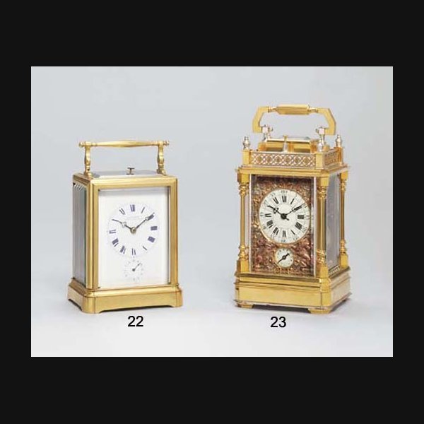 A French brass striking and repeating carriage clock with chaff-cutter escapement and alarm PAUL GARNIER, PARIS. CIRCA 1840