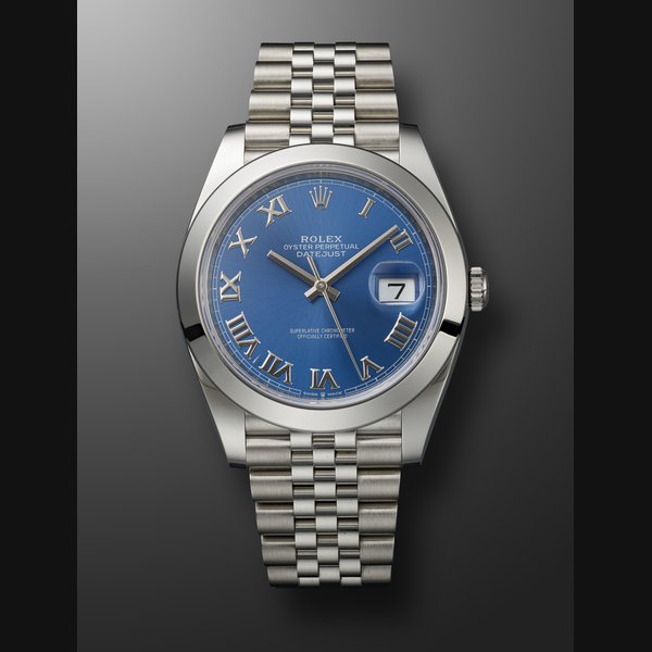 ROLEX, STAINLESS STEEL 'DATEJUST' WITH BLUE AZZURO DIAL, REF. 126300