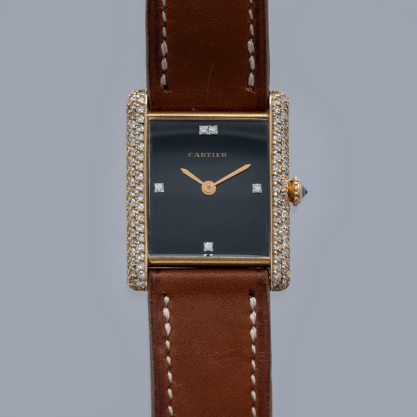 Cartier Cartier Paris Tank LC 96036 Onyx Diamond Dial Pave Diamond Case 18k YG