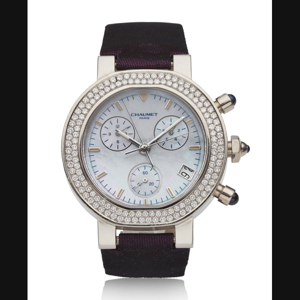 CHAUMET, LADIES’ 18K WHITE GOLD AND DIAMONDS, SPLIT SECONDS CHRONOGRAPH