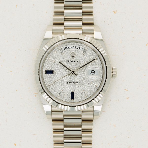 Rolex Rolex Day-Date 40 228239 18k WG Baguette Indexes Pave Diamond Dial · 228239