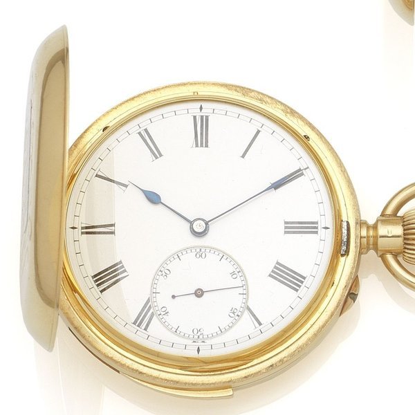 Hanhart & Co, Allahabad & Mussoorie. An 18k gold keyless wind minute repeating full hunter pocket watch Case & Movement No.3091, Circa 1880