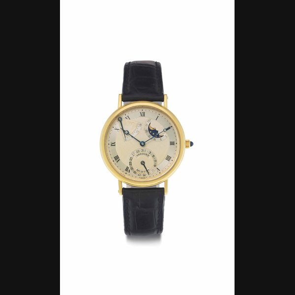 Breguet. A Fine 18k Gold Automatic Wristwatch with Date, Power Reserve, and Moon Phases SIGNED BREGUET, REF. 3137, MOVEMENT NO. 35'175, CASE NO. 3758F, CIRCA 2000
