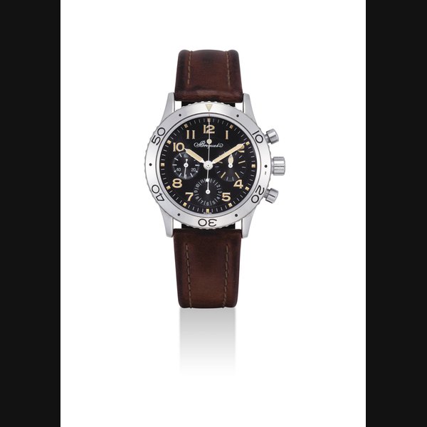 BREGUET. A STAINLESS STEEL AUTOMATIC FLYBACK CHRONOGRAPH WRISTWATCH SIGNED BREGUET, TYPE XX AÉRONAVALE MODEL, REF. 3800, CASE NO. 25'093, CIRCA 2000