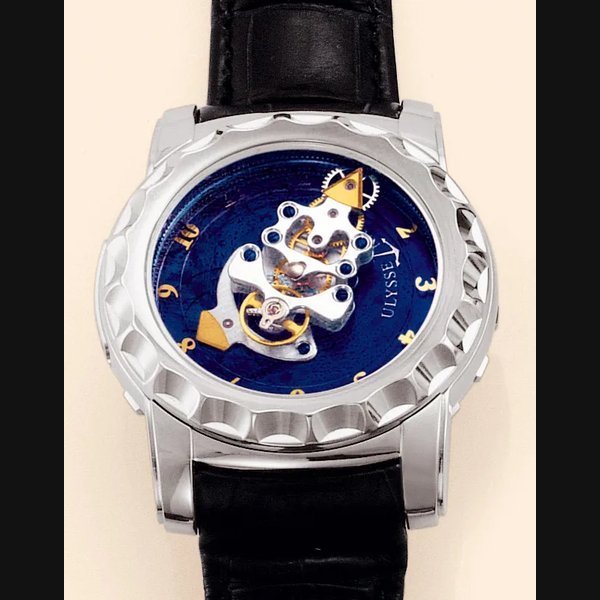 Ulysse Nardin "The Freak" Ulysse Nardin, Le Locle, "The Freak", No. 060, Made circa 2002. Very fine and unusual, 18K white gold wristwatch with 60-minute revolving movement, Ludwig Oechslin's dual direct escapement, seven-day power reserve and Ulysse Nardin 18K white gold deployant buckle. Accompanied by a laquered fitted box and certificate. | Important Collectors' Wristwatches, Pocket Watches, & Clocks | New York, 15th June 2005