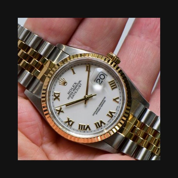 RolexMens 2-Tone Datejust 36mm on Jubilee Bracelet with White Roman Dial