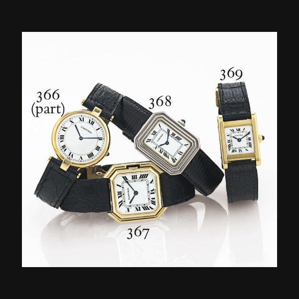 A GROUP OF TWO 18K GOLD WRISTWATCHES THE FIRST SIGNED CARTIER, PARIS, "VENDOME", CASE NO. 881001 12972, CIRCA 1990, THE SECOND SIGNED JAEGER LECOULTRE, MOVEMENT NO. 2312757, CIRCA 1970
