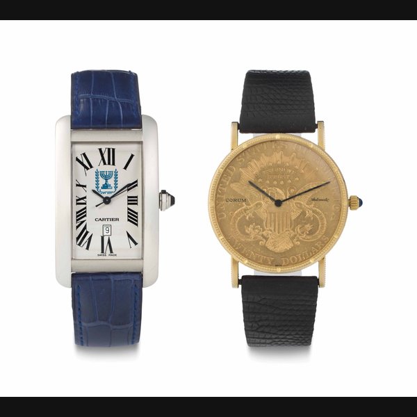 A Lot of Two Automatic Wristwatches THE FIRST SIGNED CARTIER, ISRAEL 1948-1998 LIMITED EDITION, NO. 10/50, CASE NO. CC738944, THE SECOND SIGNED CORUM, MOVEMENT NO. 107'174, CASE NO. 161'799