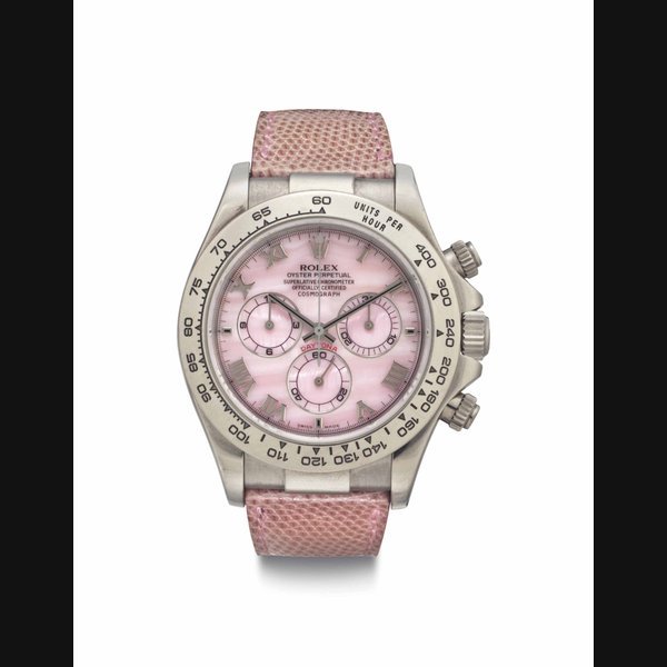 Rolex Rolex. An Unusual and Attractive 18k White Gold and Mother of Pearl Automatic Chronograph Wristwatch SIGNED ROLEX, OYSTER PERPETUAL, SUPERLATIVE CHRONOMETER, OFFICIALLY CERTIFIED, COSMOGRAPH, DAYTONA, REF. 116519, CASE NO. P516158, CIRCA 2000