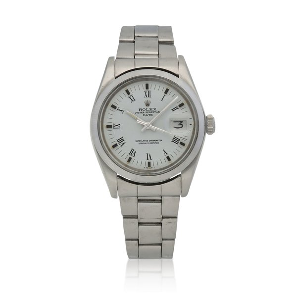 Rolex Oyster Perpetual Date, Ref. 1500  Stainless steel wristwatch with date and bracelet  Circa 1976