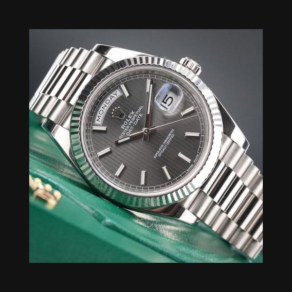 Rolex Day-Date40 [Complete Set Mint] White Gold Gray Stripe Motif Fluted Presidential 228239