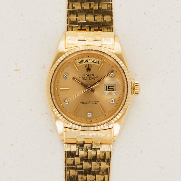 Rolex Day-Date 1803 Rose Gold Five Diamond Dial Brick Bracelet
