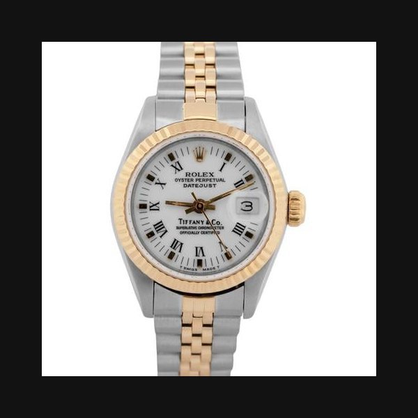 Rolex Rolex Lady-DatejustLadies Rolex DateJust 26mm White TIFFANY 18K Gold Steel JUBILEE Fluted 69173