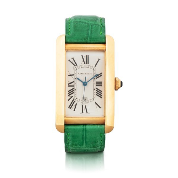 Cartier Tank Americaine, Ref. 1740    Montre bracelet en or jaune avec date |  Yellow gold wristwatch with date    Vers 1998 |  Circa 1998 · 1740