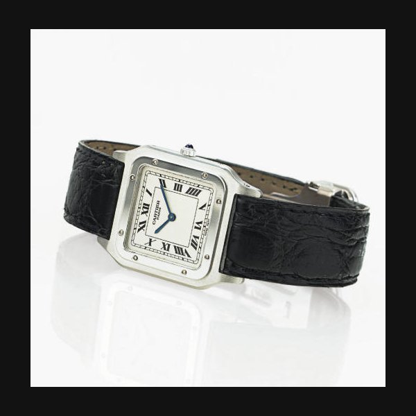 CARTIER. A RARE PLATINUM SQUARE WRISTWATCH SIGNED CARTIER, PARIS, "SANTOS", NO. 0063MG, REF. 1575B, CIRCA 1998