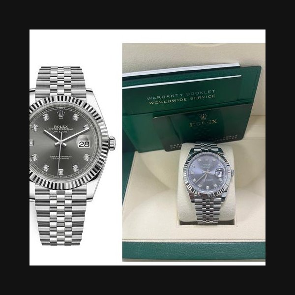 Rolex DatejustDatejust41 18k White Gold & Steel Dark Rhodium Diamond Dial Jubilee 126334