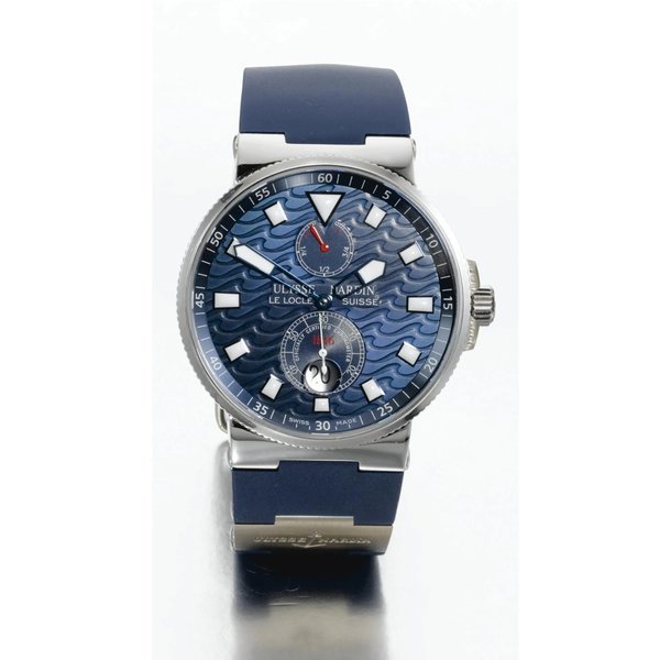 Ulysse Nardin a stainless steel limited edition automatic wristwatch with date and power reserve
Circa 2000 ref 263-68 blue wave No 1486/1846 · 263-68