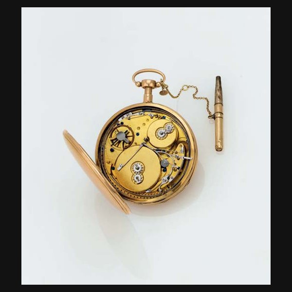 SWISS. AN 18K PINK GOLD OPENFACE QUARTER REPEATING MUSICAL KEY-WOUND CYLINDER POCKET WATCH UNSIGNED, CASE NO. 6080, CIRCA 1850