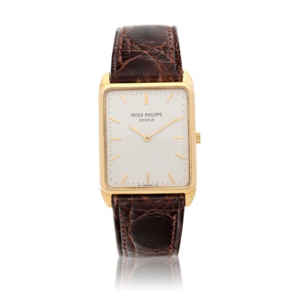 Patek Philippe Reference 3803  A yellow gold rectangular wristwatch, Circa 1985, Price & Market Data