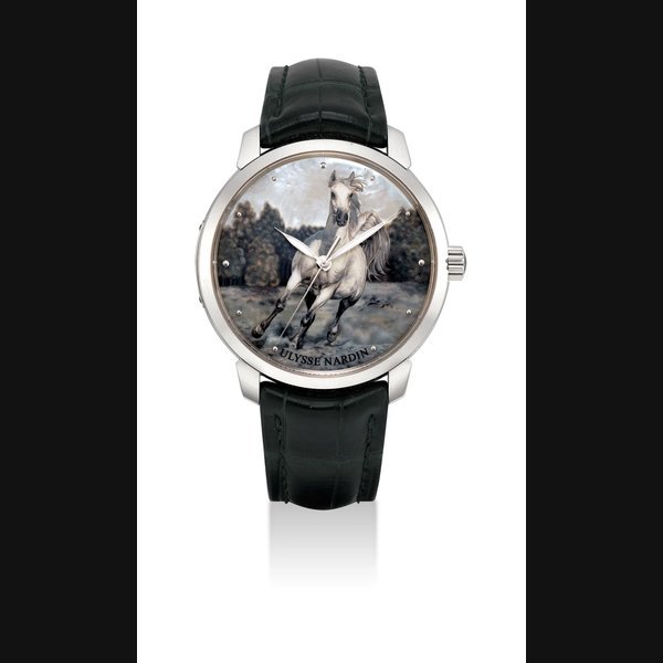 Ulysse Nardin ULYSSE NARDIN. A FINE AND RARE 18K WHITE GOLD LIMITED EDITION AUTOMATIC WRISTWATCH WITH SWEEP CENTRE SECONDS AND MOTHER-OF-PEARL DIAL · 8150-111/HORSE