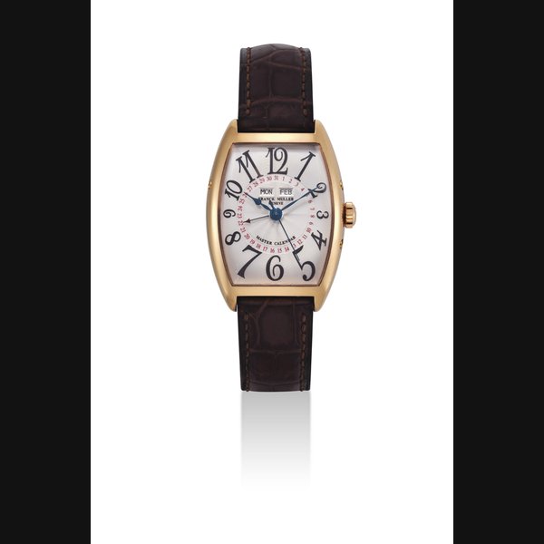 FRANCK MULLER. A FINE 18K PINK GOLD TONNEAU-SHAPED AUTOMATIC TRIPLE CALENDAR WRISTWATCH WITH SWEEP CENTRE SECONDS SIGNED FRANCK MULLER, GENEVE, MASTER CALENDAR MODEL, NO. 181, REF. 2852 MC, CIRCA 2005