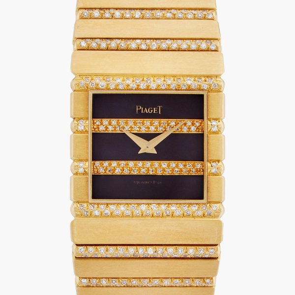 Piaget Reference 7131 C 705 Polo | A yellow gold and diamond-set rectangular wristwatch with onyx diamond-set dial, Circa 1979