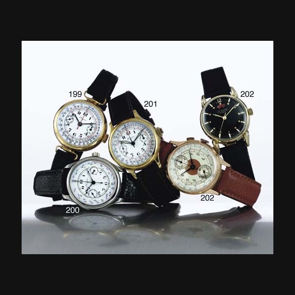 LONGINES. A 14K GOLD SINGLE BUTTON CHRONOGRAPH WRISTWATCH WITH ENAMEL DIAL SIGNED LONGINES, NO. 4869922, CIRCA 1935