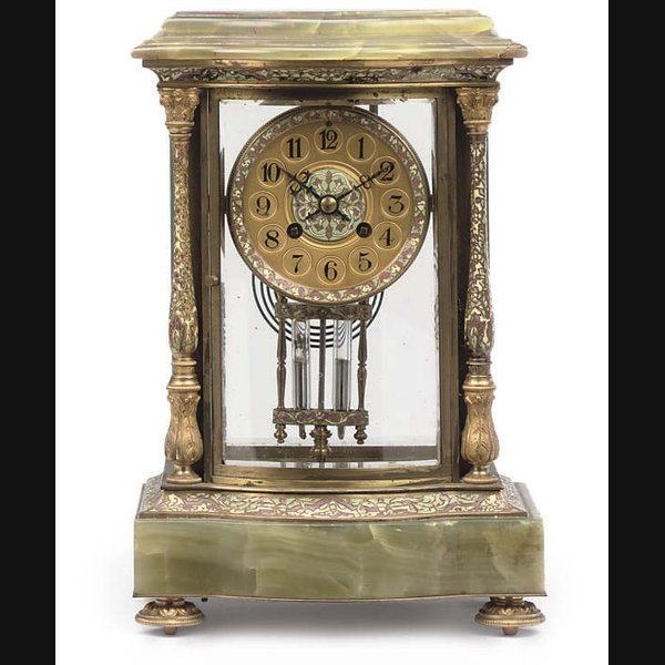 A French gilt-brass and green onyx four-glass striking eight day mantel clock JAPY FRÈRES. CIRCA 1890