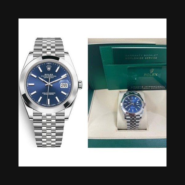 Rolex Datejust41 Stainless Steel Blue Index Dial Smooth Bezel Jubilee (REF#126300)
