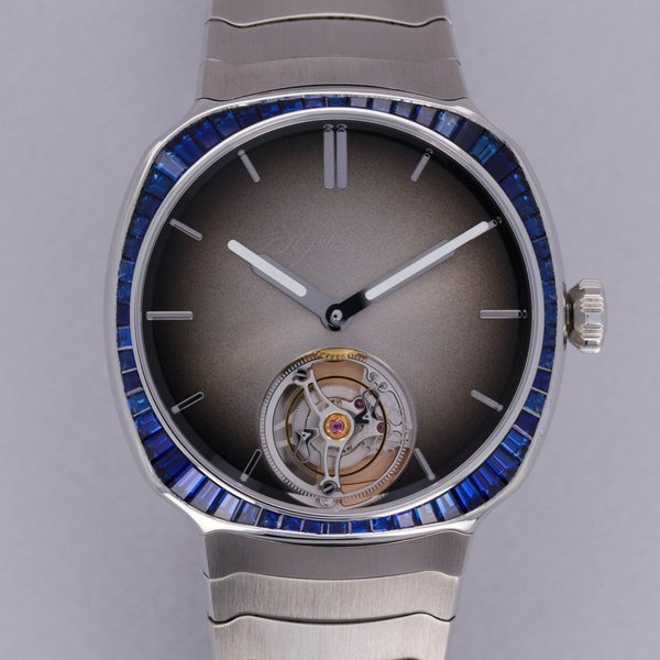 H. Moser & Cie H. Moser & Cie. Streamliner Tourbillon 6804-1200 Bucherer Blue Sapphire Baguette Bezel Stainless Steel
