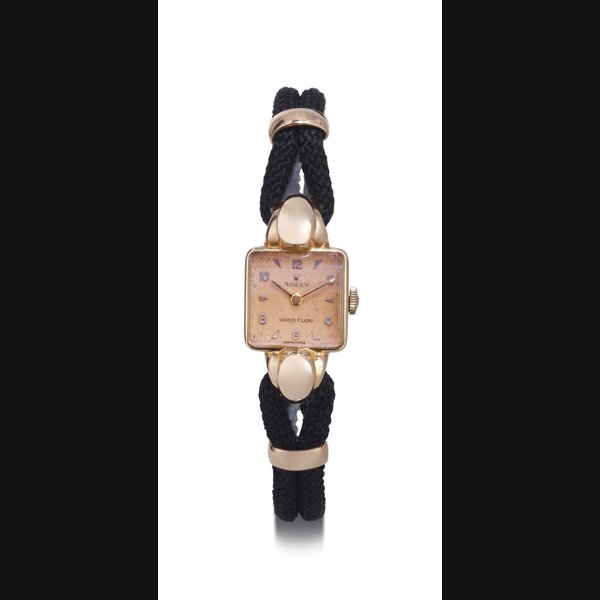 ROLEX. AN 18K PINK GOLD LADY'S SQUARE WRISTWATCH SIGNED ROLEX, CASE NO. 390357, REF. 4291, RETAILED BY SERPICO Y LAINO, CIRCA 1950