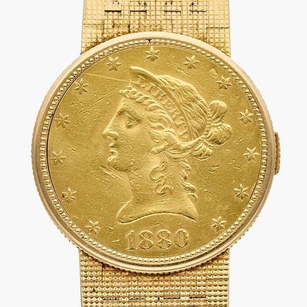 Piaget Ten Dollar Coin Liberty Head | A yellow gold coin wristwatch with bracelet, Circa 1960