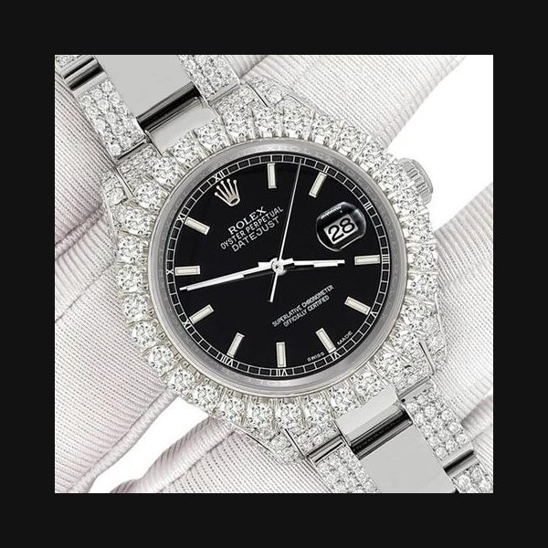 Rolex Rolex Datejust31mm Pave Custom 7.2ct Diamond Black Index Watch 178240 Box/Apr