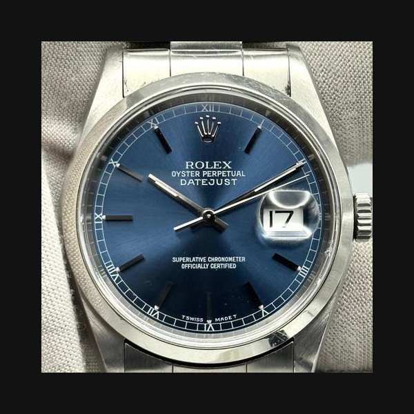Rolex Datejust36mm Blue Index Dial Oyster Bracelet 16200 W/Papers 1997