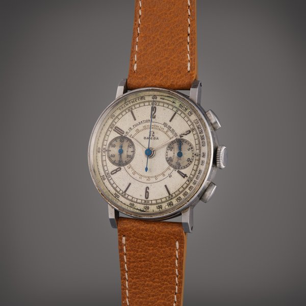 Omega Reference 2475 | A stainless steel chronograph wristwatch with pulsations scale, Circa 1950