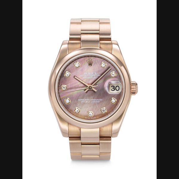 ROLEX, PINK GOLD 'DATEJUST' WITH MOTHER OF PEARL AND DIAMOND-SET DIAL, REF. 178245
