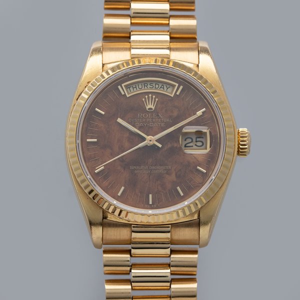Rolex Day-Date 18038 Burlwood Dial 18k YG