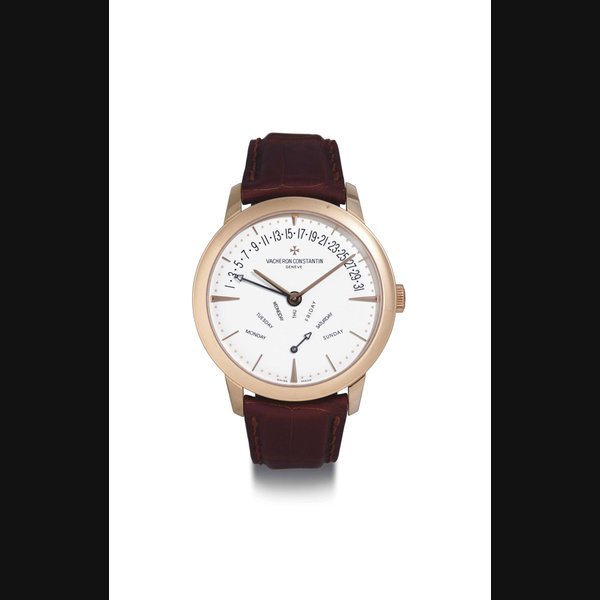 Vacheron Constantin VACHERON CONSTANTIN. AN OVERSIZED 18K PINK GOLD AUTOMATIC BI-RETROGRADE WRISTWATCH WITH DAY AND DATE SIGNED VACHERON CONSTANTIN, PATRIMONY CONTEMPORAINE RETROGRADE DAY AND DATE MODEL, MOVEMENT NO. 981023, CASE NO. 1128166, REF. 86020, MANUFACTURED IN 2008