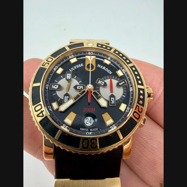Ulysse Nardin Maxi Marine Diver 18k Rose Gold Chronograph Full Set 1 Owner Ref. 8006-102-3A/92