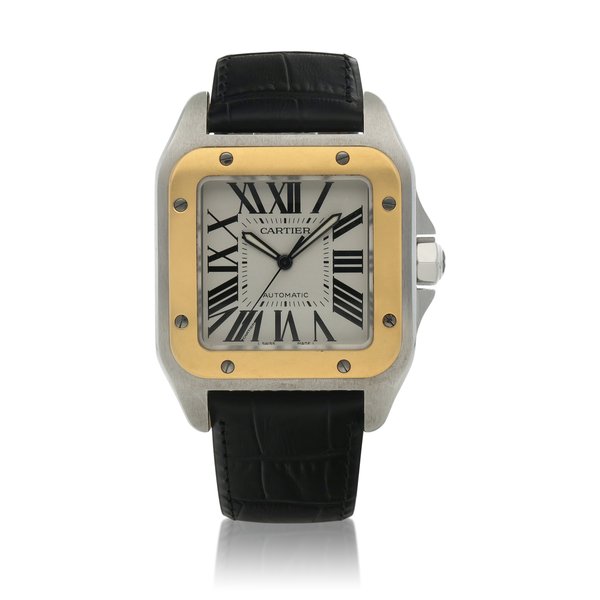 Cartier Santos 100, Ref. 2656 Stainless steel and 18k yellow gold wristwatch Circa 2010