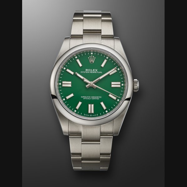 Rolex ROLEX, STAINLESS STEEL 'OYSTER PERPETUAL' WITH GREEN DIAL, REF. 124300 · 124300