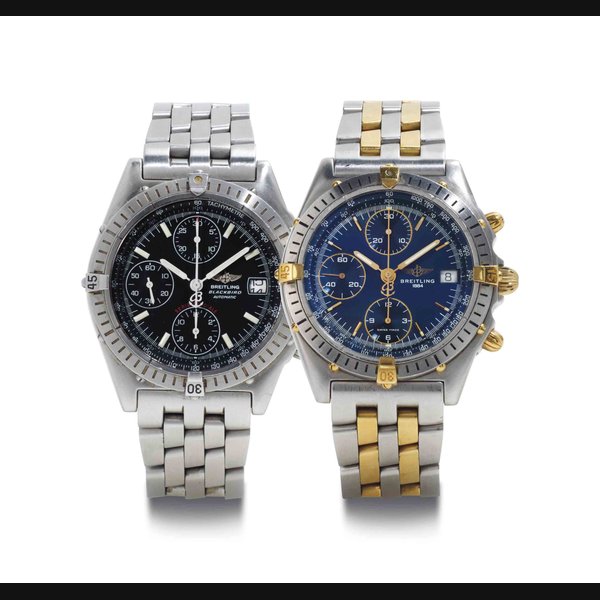 Breitling. A Lot Of Two Automatic Chronograph Wristwatches With Date and Bracelet THE FIRST SIGNED BREITLING BLACKBIRD, A13350, 17394, THE SECOND BREITLING 1884, B13048, 1403372, BOTH CIRCA 1999